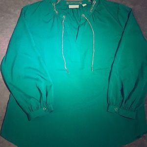New York & Company Green Sheer Long Sleeved Blouse